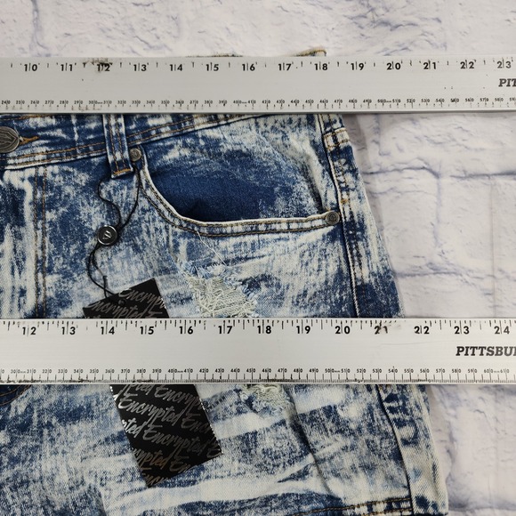 Encrypted Denim Cargo Shorts MENS SIZE 38 Blue Acid Wash Stretch - Picture 4 of 10
